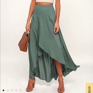 Ambrosio Dark Sage Green High-Low Maxi Skirt